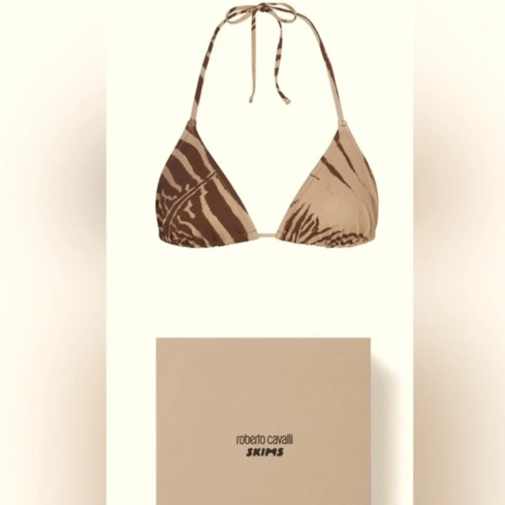 Skims X Roberto Cavalli Designer Perfect Triangle Tie Bikini Top Zebra NWT NWB